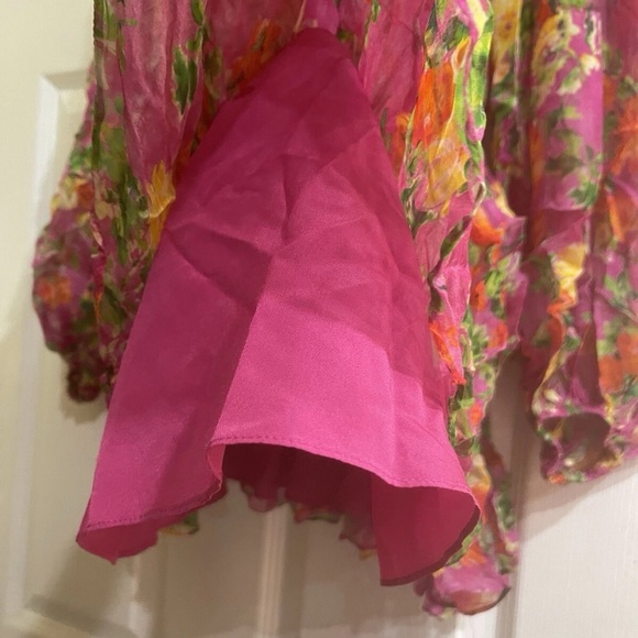 Caroline Constas Dahlia Off The Shoulder DRESS Pink Coral Multi Sm Silk - Picture 3 of 8